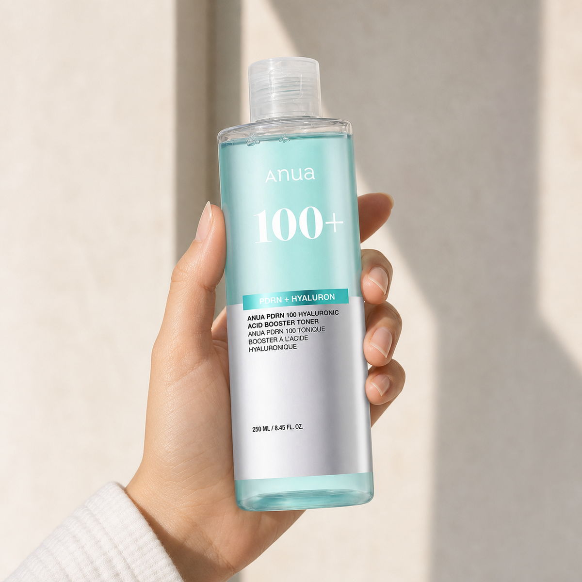 [Anua] PDRN 100 Hyaluronic Acid Booster Toner 250ml - Hand scale moment PDP image