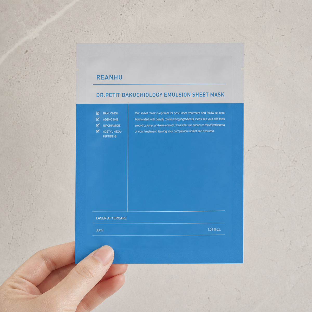 [Dr.petit] Reanhu Bakuchiol Emulsion Sheet Mask 30ml 10ea - Hand scale moment PDP image