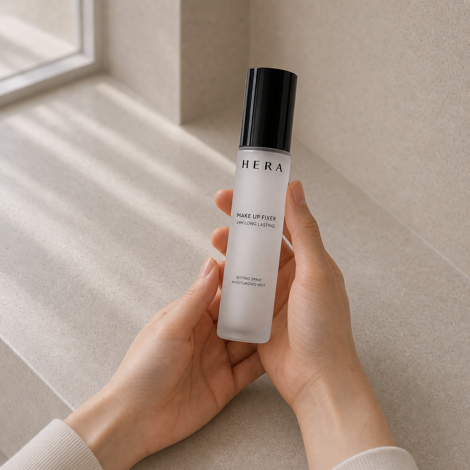 [Hera] Make Up Fixer 80ml - Hand scale moment PDP image