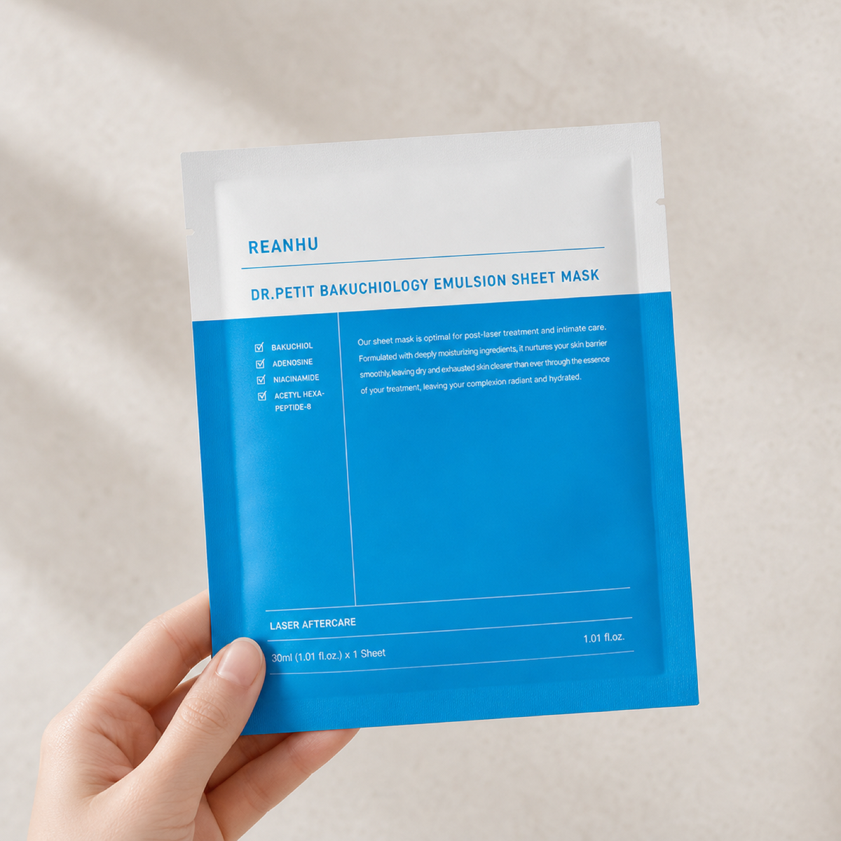 [Dr.petit] Reanhu Bakuchiol Emulsion Sheet Mask 30ml 1ea - Hand scale moment PDP image