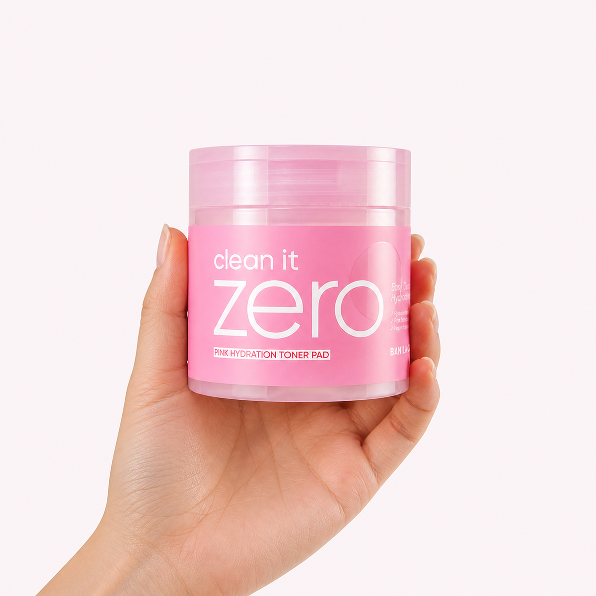[Banilaco] Clean it Zero Pink Hydration Toner Pads 70ea - Hand scale moment PDP image