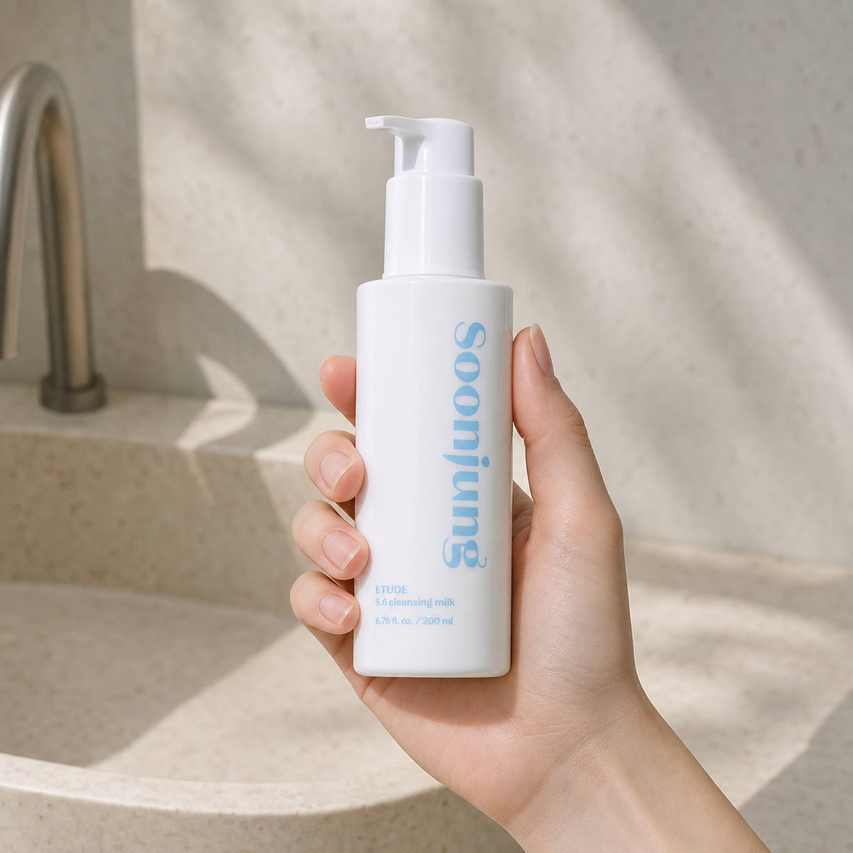 [Etudehouse] Soonjung 5.6 Cleansing Milk 200ml - Hand scale moment PDP image