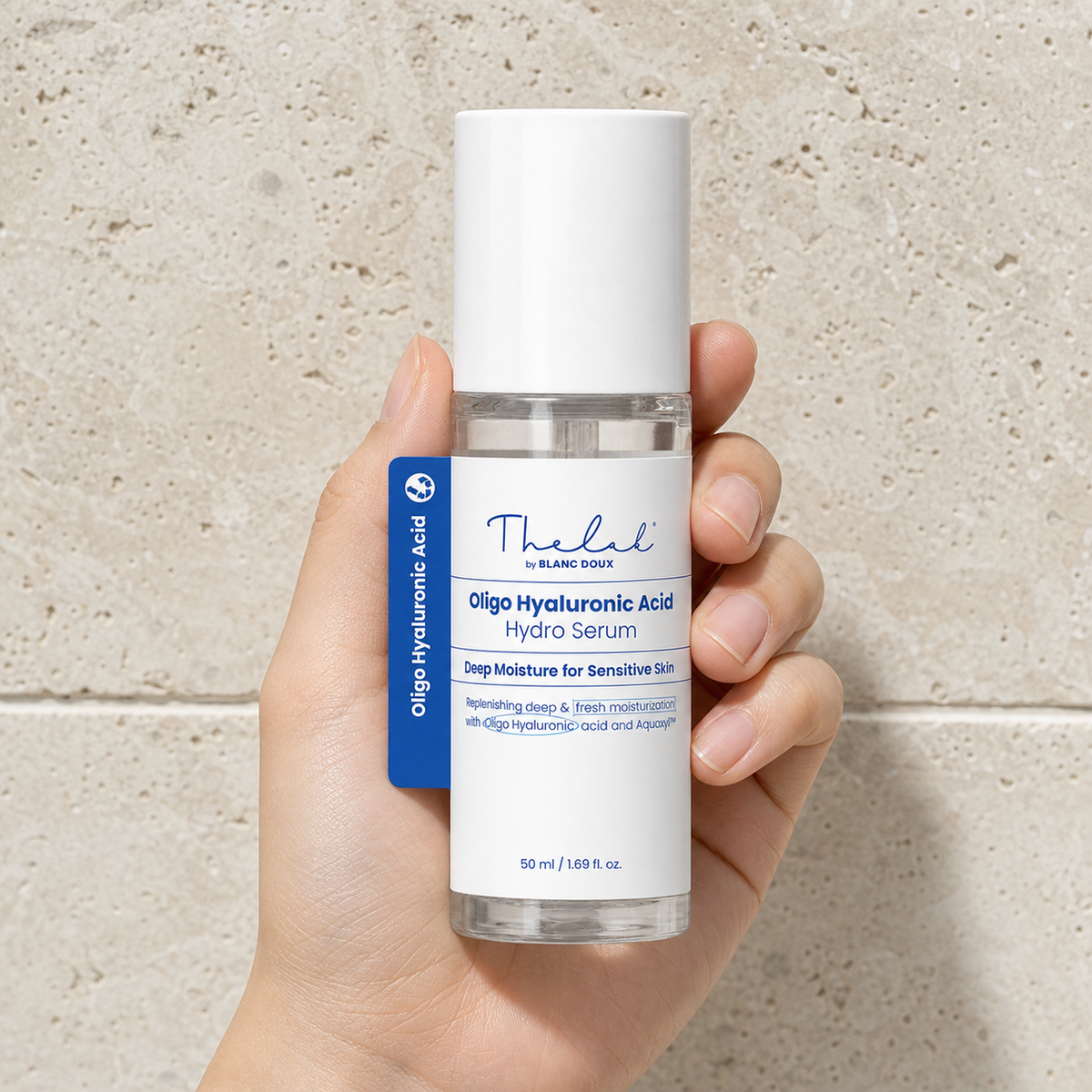 [THE LAB by BLANC DOUX] Oligo Hyaluronic Acid Hydro Serum 50ml - Hand scale moment PDP image