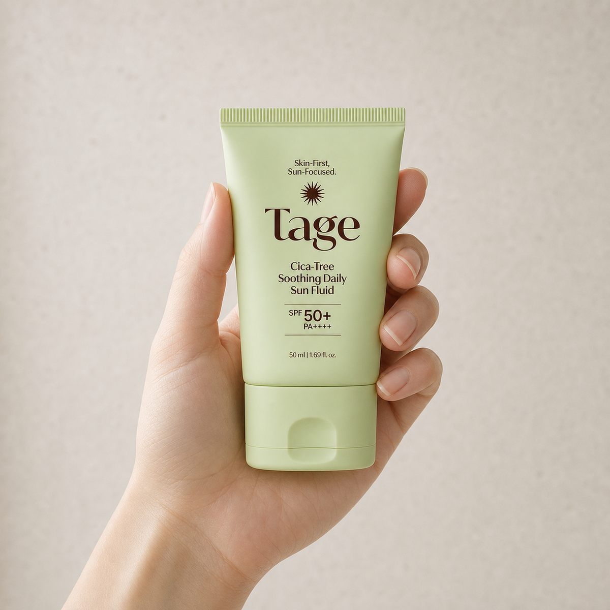 [Tage] Cica-Tree Soothing Daily Sun Fluid 50ml - Hand scale moment PDP image