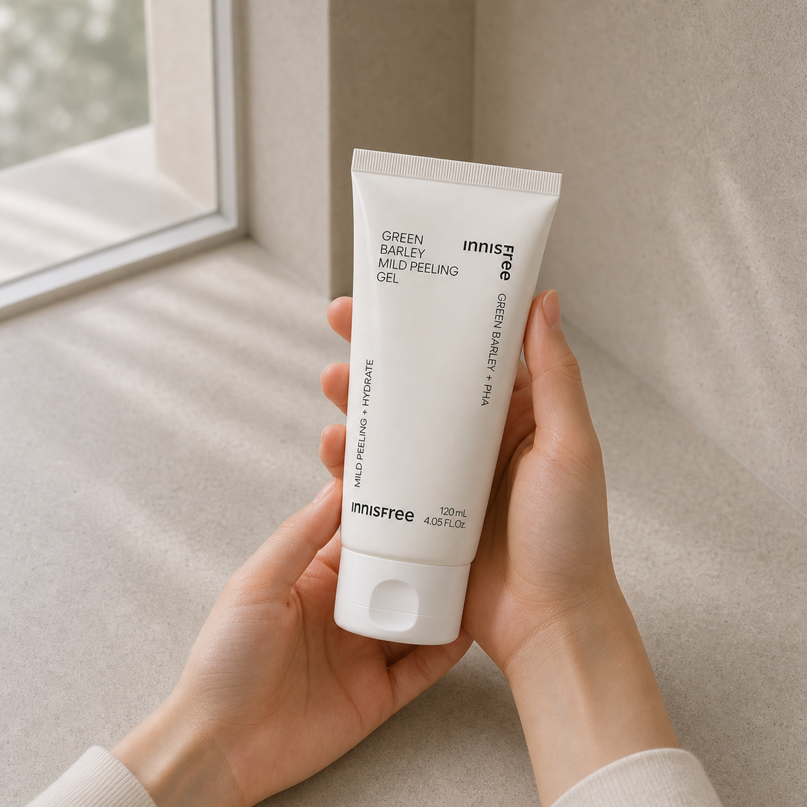 [Innisfree] Green Barley Gommage Peeling Gel 120ml - Hand scale moment PDP image