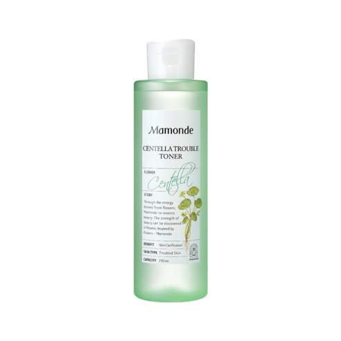 Mamonde Centella Trouble Toner 250ml — tall clear bottle with centella green label