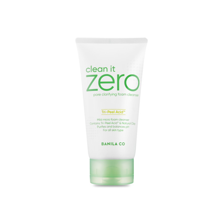 BanilaCo Clean It Zero Pore Clarifying Foam Cleanser 150ml — tube with green stripe on white background