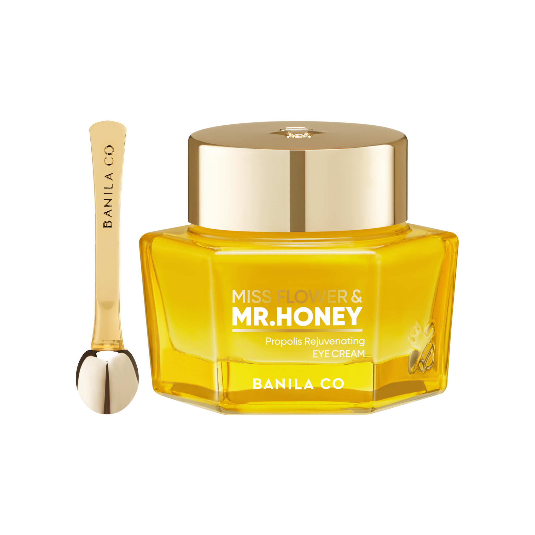 BanilaCo Miss Flower Mr. Honey Eye Cream 20ml — gold tube with metal cooling applicator tip shown