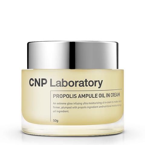 CNP Laboratory Propolis Ampule Oil-in-Cream 50ml — glass jar with gold lid on white surface