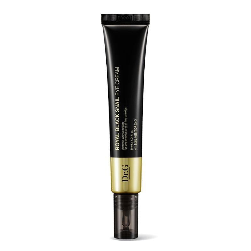 Dr.G Royal Black Snail Eye Cream 30ml — dark glass jar with gold lid on light marble surface