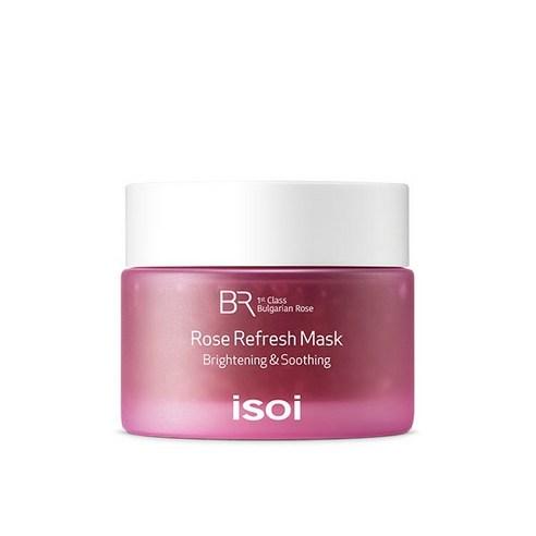ISOI Bulgarian Rose Refresh Mask 80g — clear jar with dark rose lid, front view