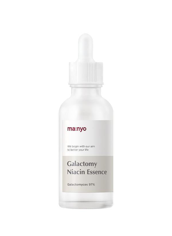 Ma:nyo Galactomy Niacin Essence 50ml — dark glass bottle with dropper on neutral surface