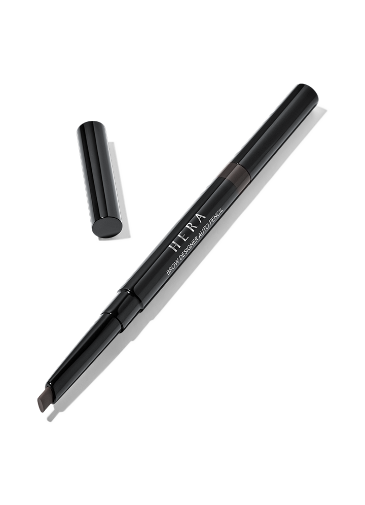 Hera Brow Designer Auto Pencil No.77 Grey — twist-up pencil with oval brush tip shown uncapped