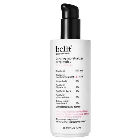 Belif Creamy Moisturizer Deep Moist 125ml — white pump bottle with green label on clean surface