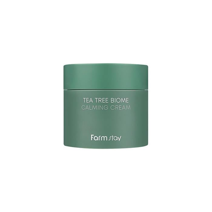 Farmstay Tea Tree Biome Calming Cream 80ml — white jar with green tea tree label on light surface