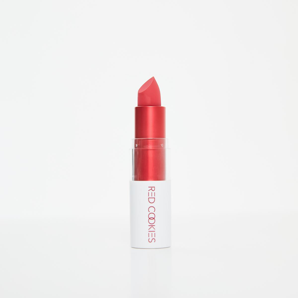 RedCookies Marshmallow Powder Lipstick 3.5g — bullet lipstick in pastel case on flat lay