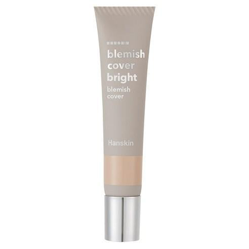 Hanskin Blemish Cover Concealer Bright 12g — compact white pot with swatch on ivory background