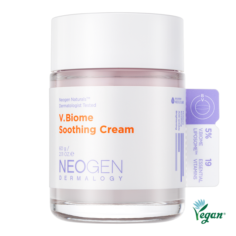 NeoGen Dermalogy V.Biome Soothing Cream 60g — white jar with built-in globe massager applicator