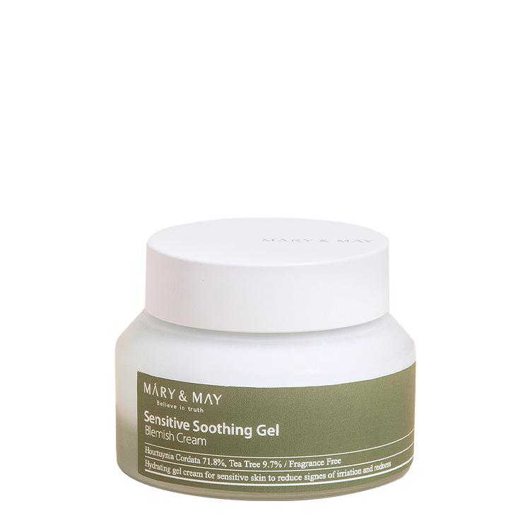 Mary&May Sensitive Soothing Gel Cream 70g — white jar with blue label, front view