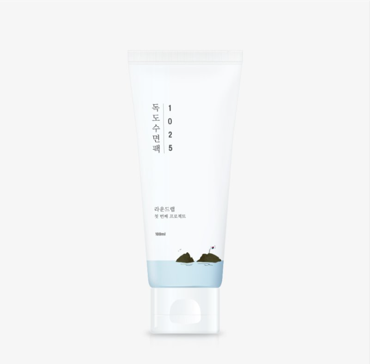 ROUNDLAB 1025 Dokdo Sleeping Pack 100ml — white pump bottle with blue label on clean background
