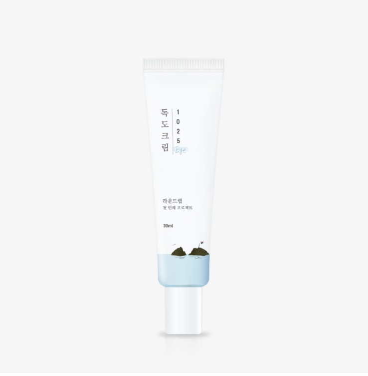 ROUNDLAB 1025 Dokdo Eye Cream 30ml — small cream tube with blue Dokdo branding, front view