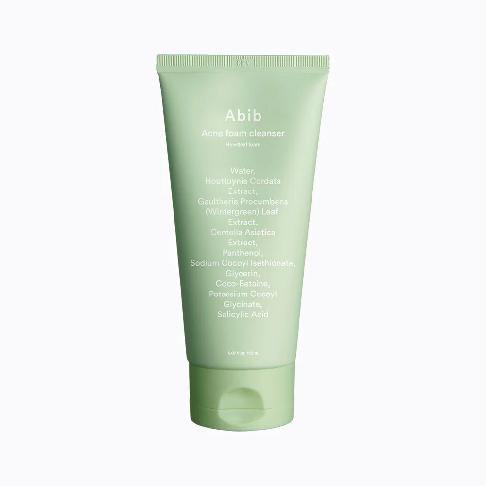 Abib Acne Foam Cleanser Heartleaf Foam 150ml — white pump bottle with green leaf label
