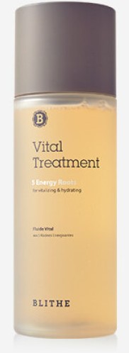 Blithe Vital Treatment 5 Energy Roots 150ml — amber bottle with dropper on earthy background