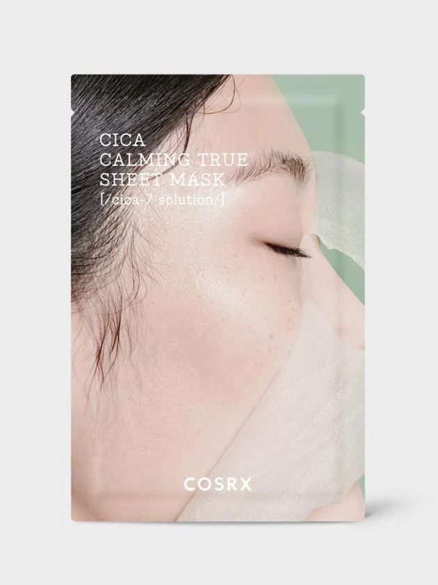 COSRX Pure Fit Cica Calming True Sheet Mask 21g — foil pouch with centella leaf illustration