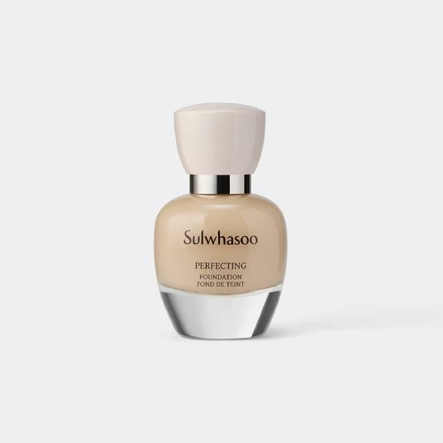 Sulwhasoo Perfecting Foundation 35ml in 13N Ivory — glass pump bottle with gold and white label on white background
