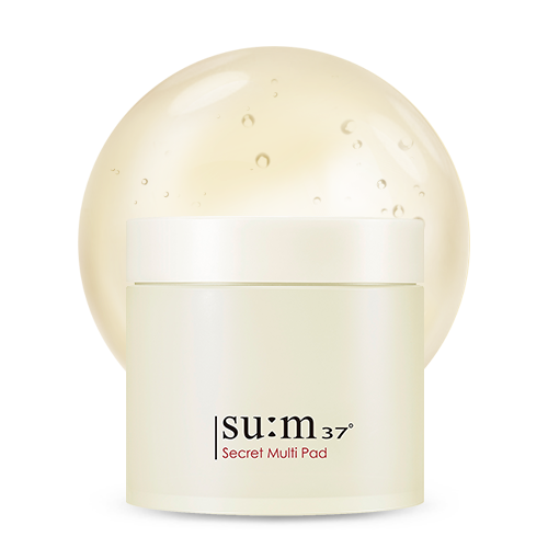 Su:M37 Secret Multi Pad 70ea — white round cotton pads in clear jar with gold lid