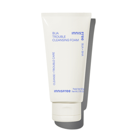 Innisfree Bija Trouble Cleansing Foam 150g — green tube with white cap, front view
