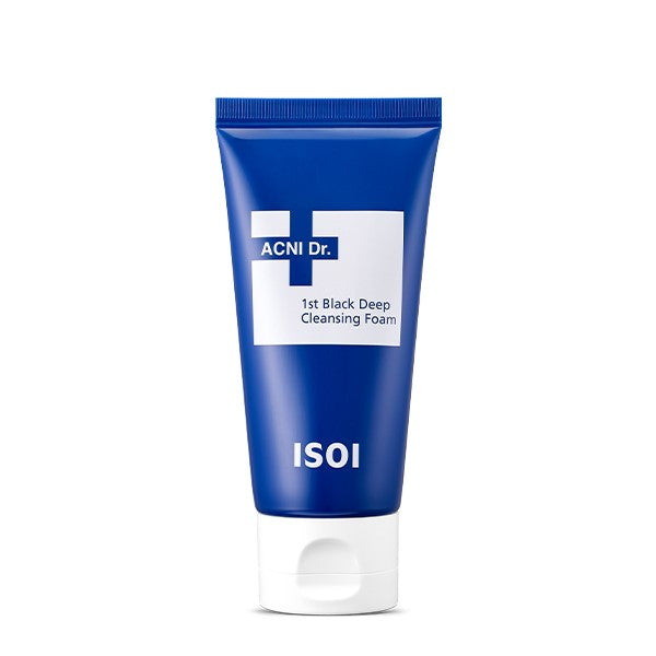 Isoi Acni Dr. 1st Black Deep Cleansing Foam 75ml — dark tube with black charcoal label