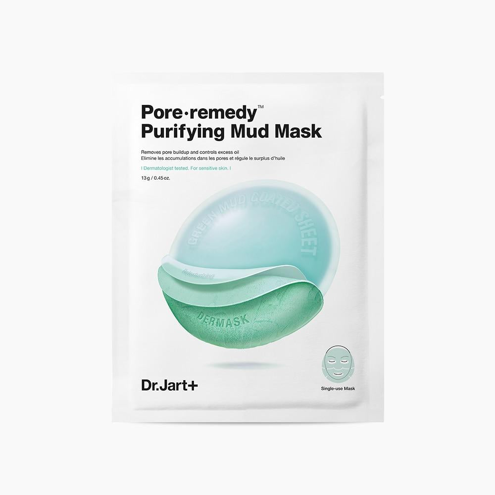 Dr.Jart+ Pore Remedy Purifying Mud Mask 25g — green mud-coated sheet mask in pouch