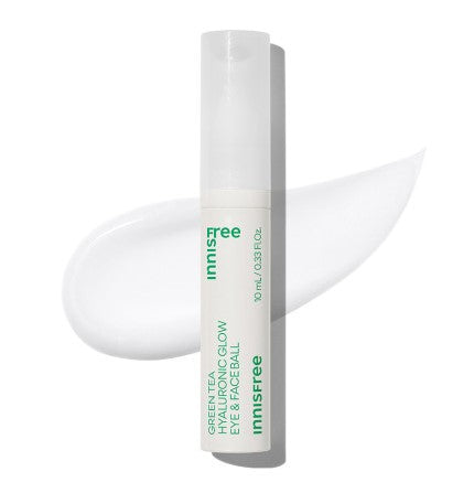 Innisfree Green Tea Hyaluronic Glow Eye Faceball 10ml — slim rollerball bottle on white background