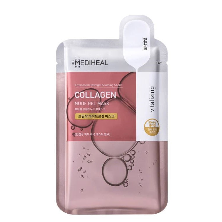 Mediheal Collagen Nude Gel Mask 10ea — clear hydrogel sheet mask shown alongside product box