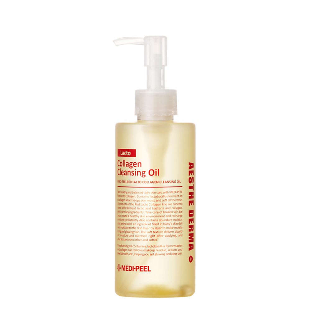 Medi-Peel Red Lacto Collagen Cleansing Oil 200ml — light yellow pump bottle on white surface