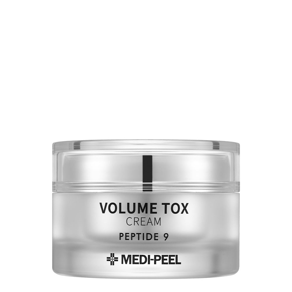 Medi-Peel Peptide 9 Volume Tox Cream 50g — white jar with navy blue lid, front of packaging