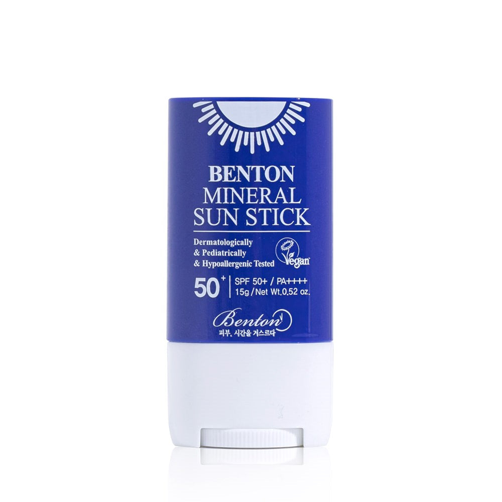 benton Mineral Sun Stick SPF50+ PA++++ 15g — twist-up stick with clean white and green label