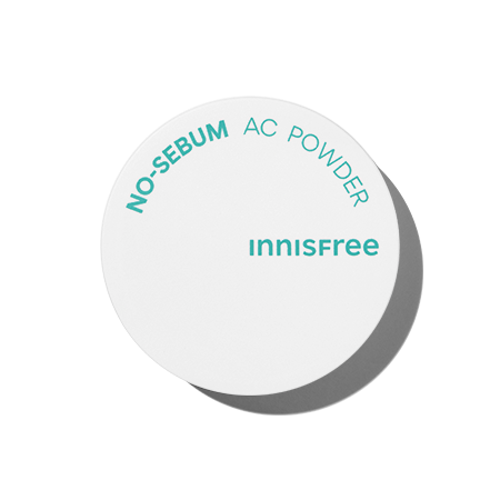 Innisfree No-Sebum AC Powder 5g — small round compact with mint lid on white background