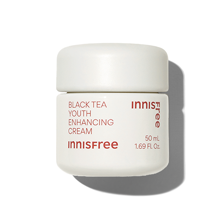 Innisfree Youth Enhancing Cream Black Tea 50ml — jar with dark-toned lid, front of packaging