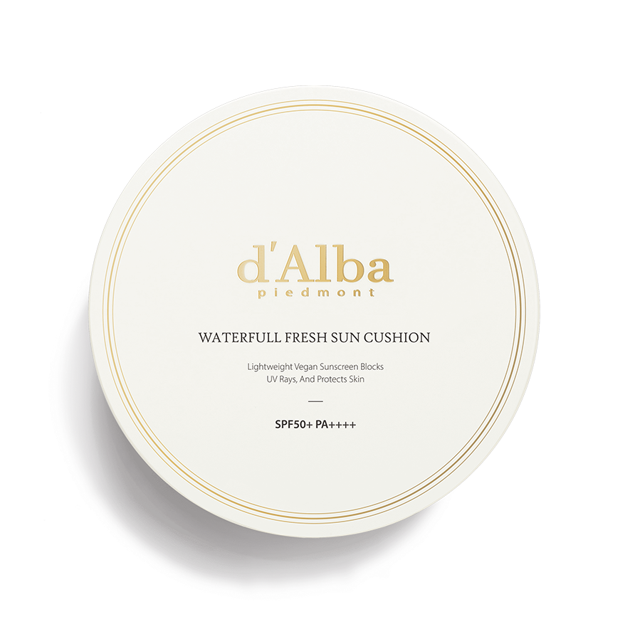 d'Alba Waterfull Fresh Sun Cushion 25g — compact case open showing cushion puff