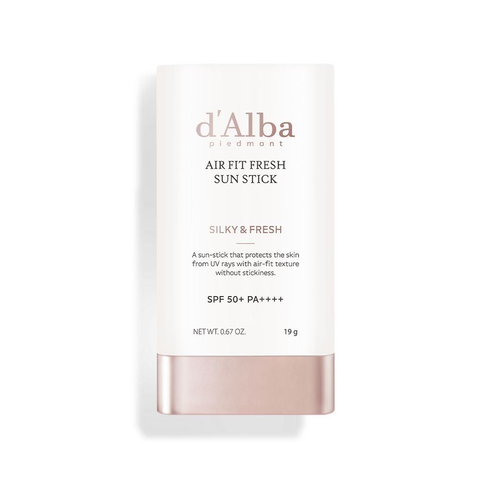 d'Alba Air Fit Fresh Sun Stick SPF50+ PA++++ 19g — slim twist-up stick with mint green packaging on white background