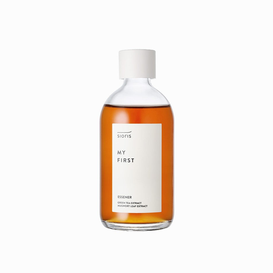 Sioris My First Essener 100ml — glass bottle with green tea leaf illustration label