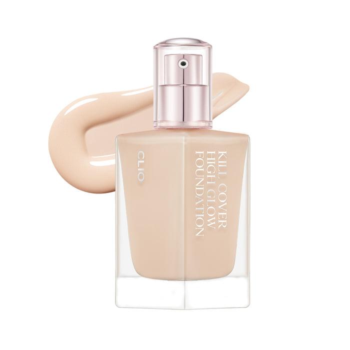 CLIO Kill Cover High Glow Foundation 38g shade 2 Lingerie — glass pump bottle on neutral background