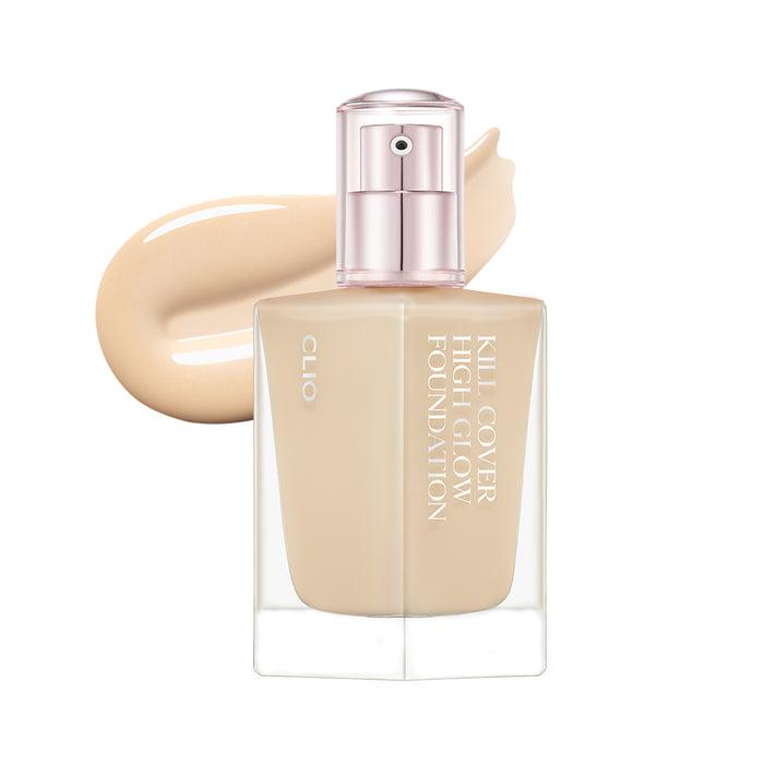 CLIO Kill Cover High Glow Foundation 38g shade 3 Linen — glass pump bottle with neutral warm tone