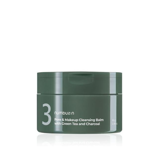 Numbuzin No.3 Pore Makeup Cleansing Balm 85g — green balm jar with lid open, top view