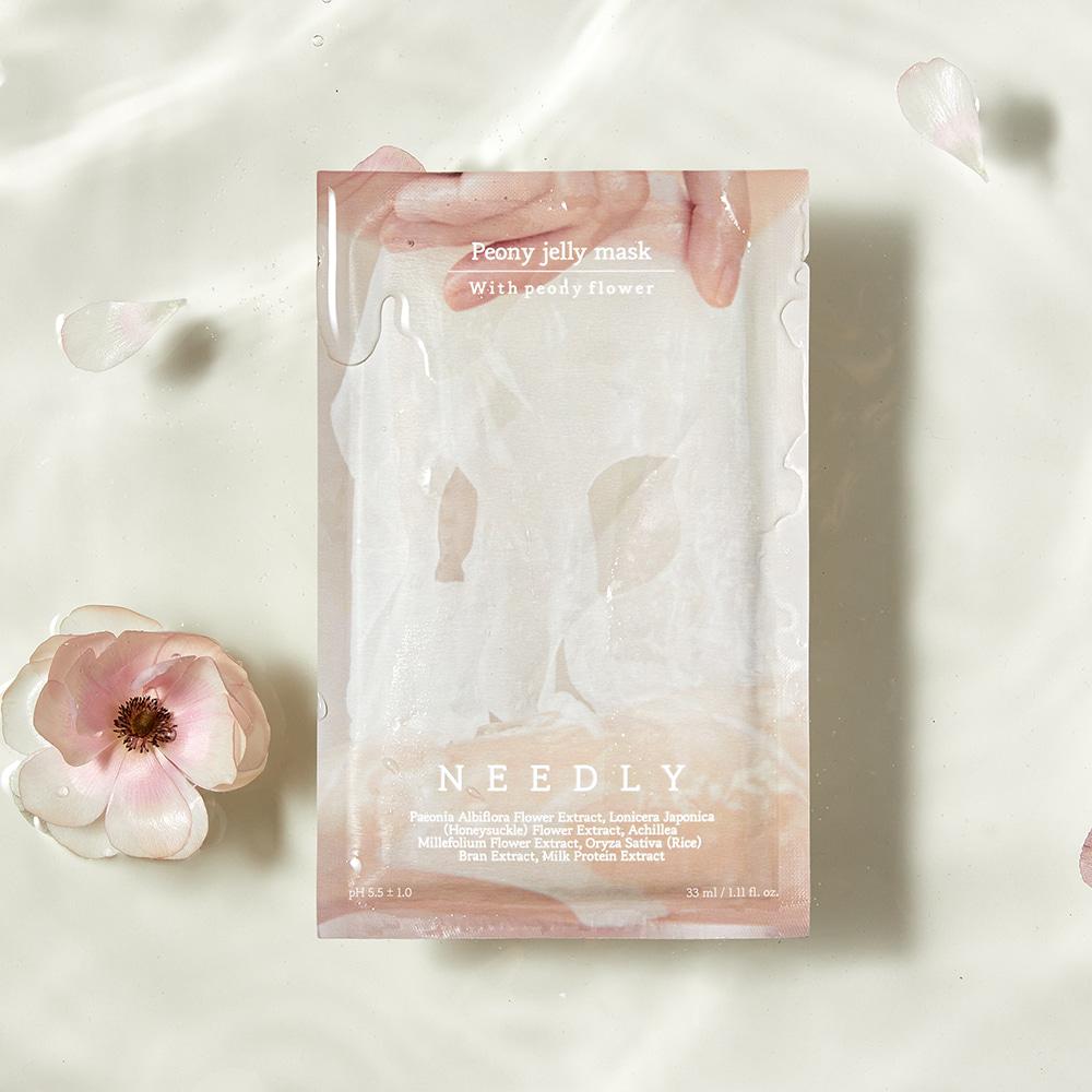 Needly Peony Jelly Mask 10 Sheets — jelly-textured sheet mask pouch with peony branding