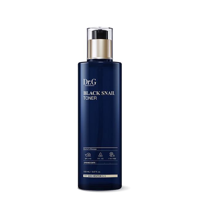 Dr.G Black Snail Toner 150ml — dark bottle with flip-top cap showing product label clearly