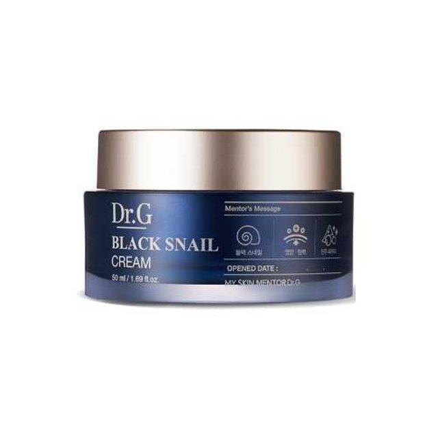 Dr.G Black Snail Cream 50ml — dark jar with metallic lid on neutral background