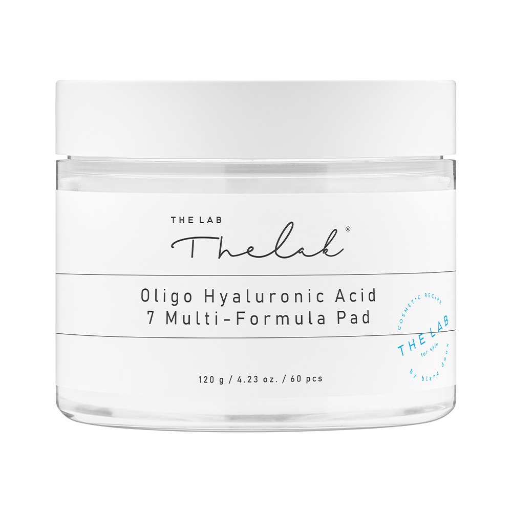 THE LAB by BLANC DOUX Oligo HA 7 Multi Pad 60EA — clear round tub with white lid and toner pads on white background